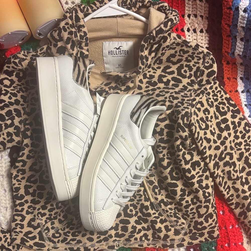 Adidas Women's White Sneakers with Zebra Pattern